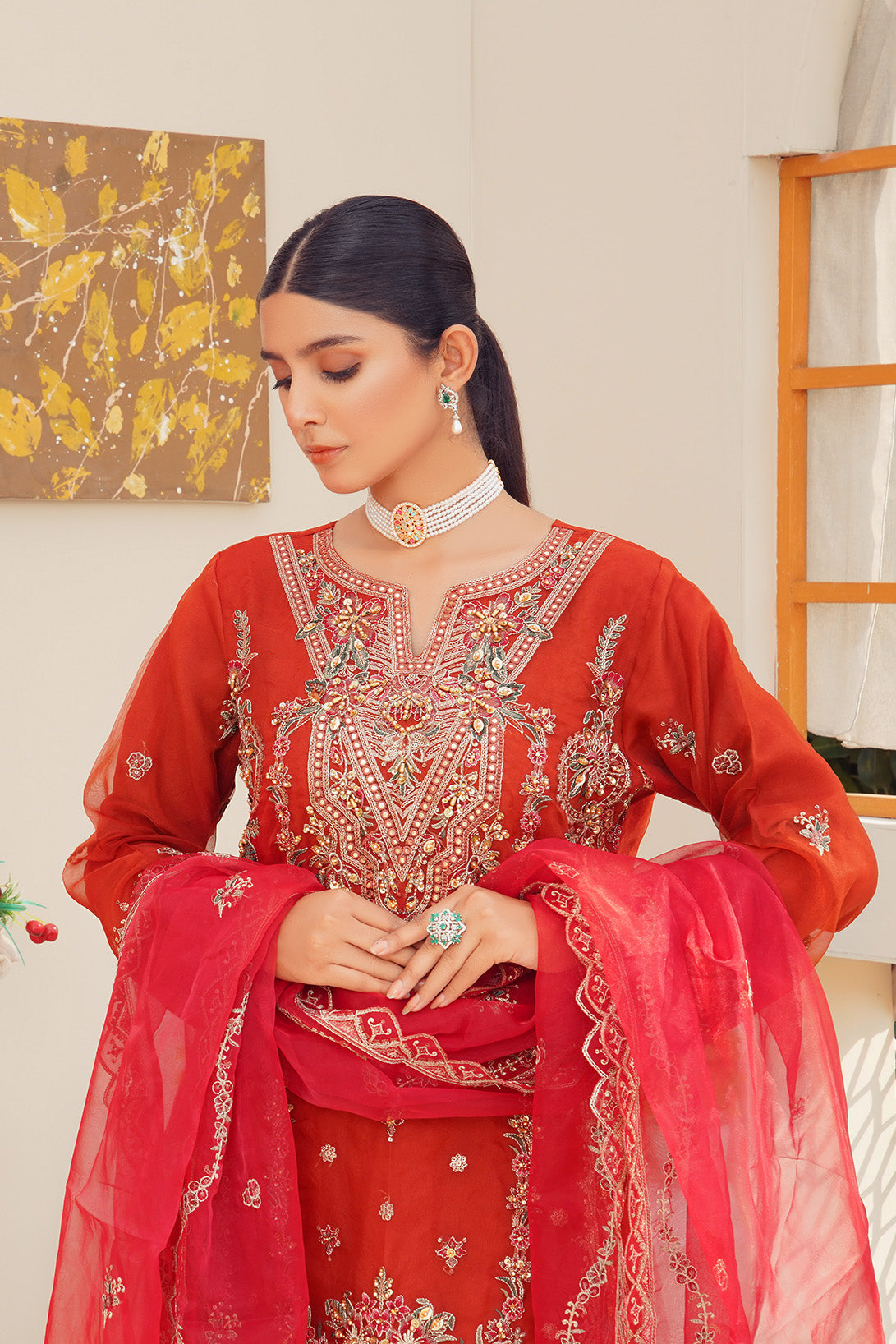 3-PC Fancy Embroidered Organza & Raw Silk