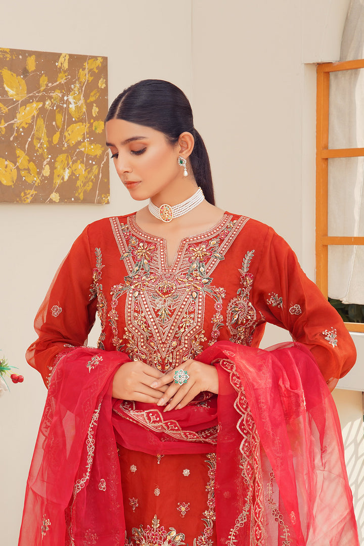 3-PC Fancy Embroidered Organza & Raw Silk