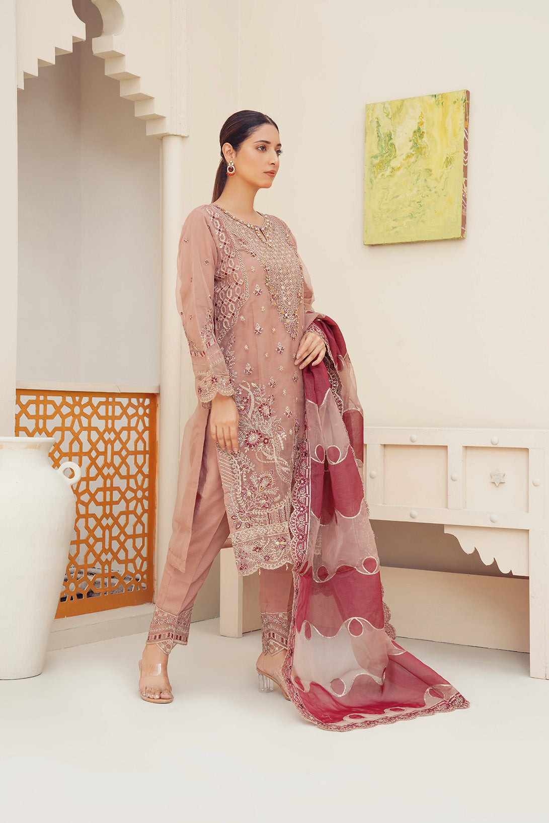 3-PC Fancy Embroidered Organza & Raw Silk