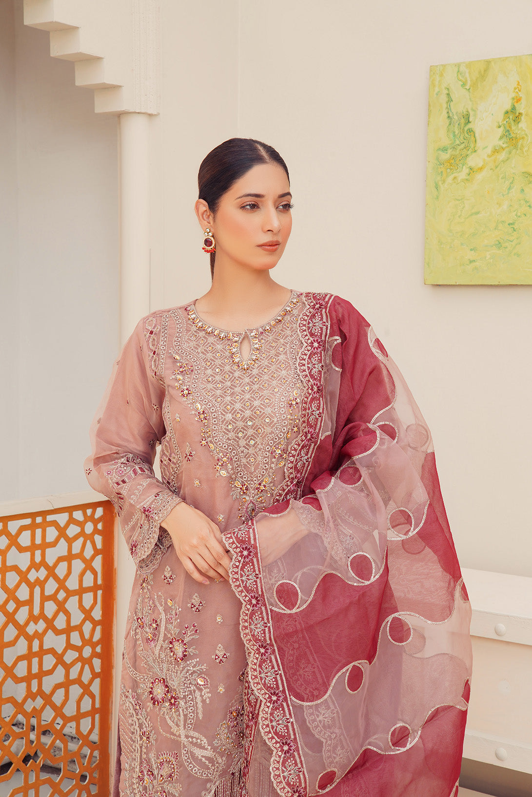 3-PC Fancy Embroidered Organza & Raw Silk