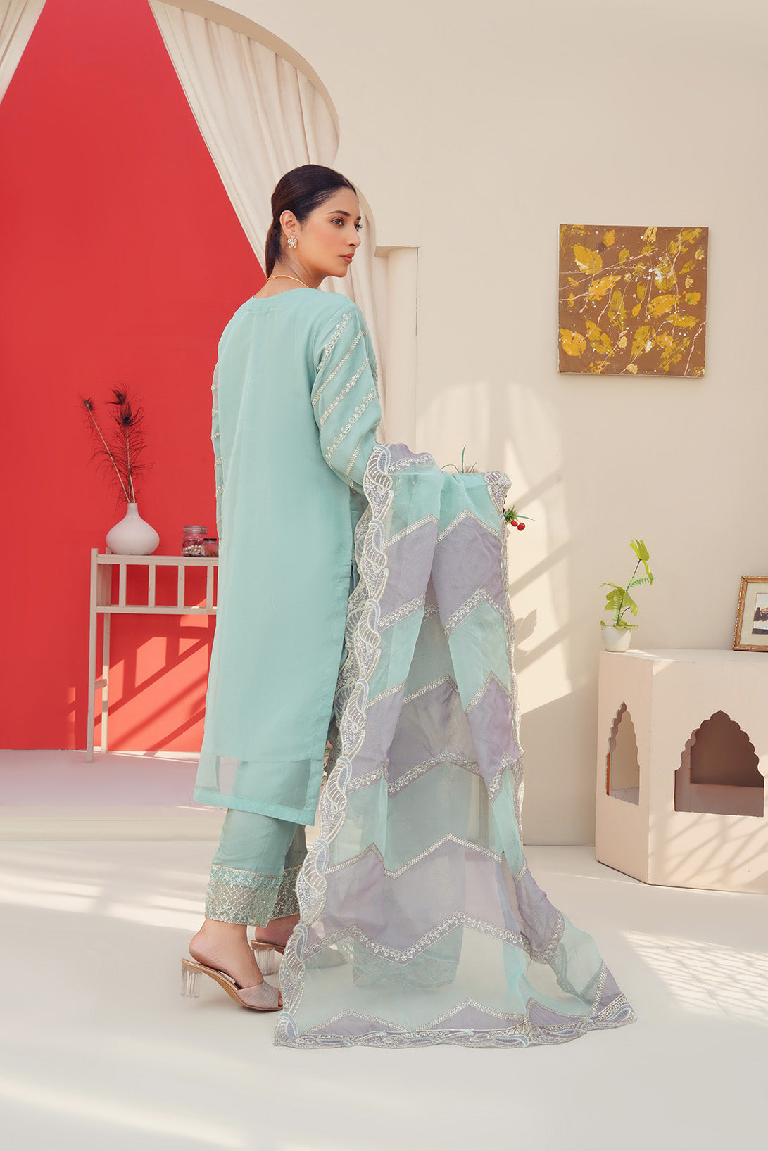 3-PC Fancy Embroidered Organza & Raw Silk