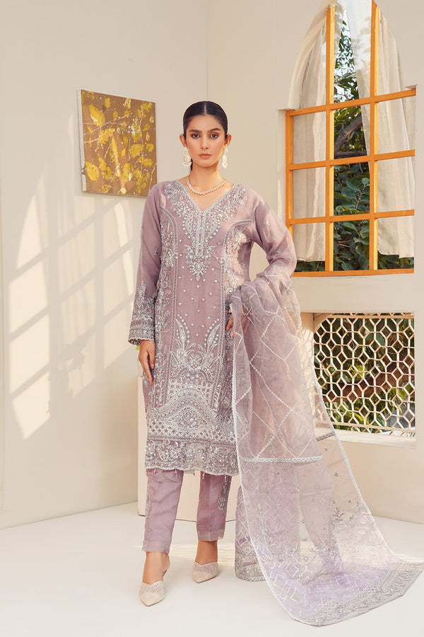 3-PC Fancy Embroidered Organza & Raw Silk