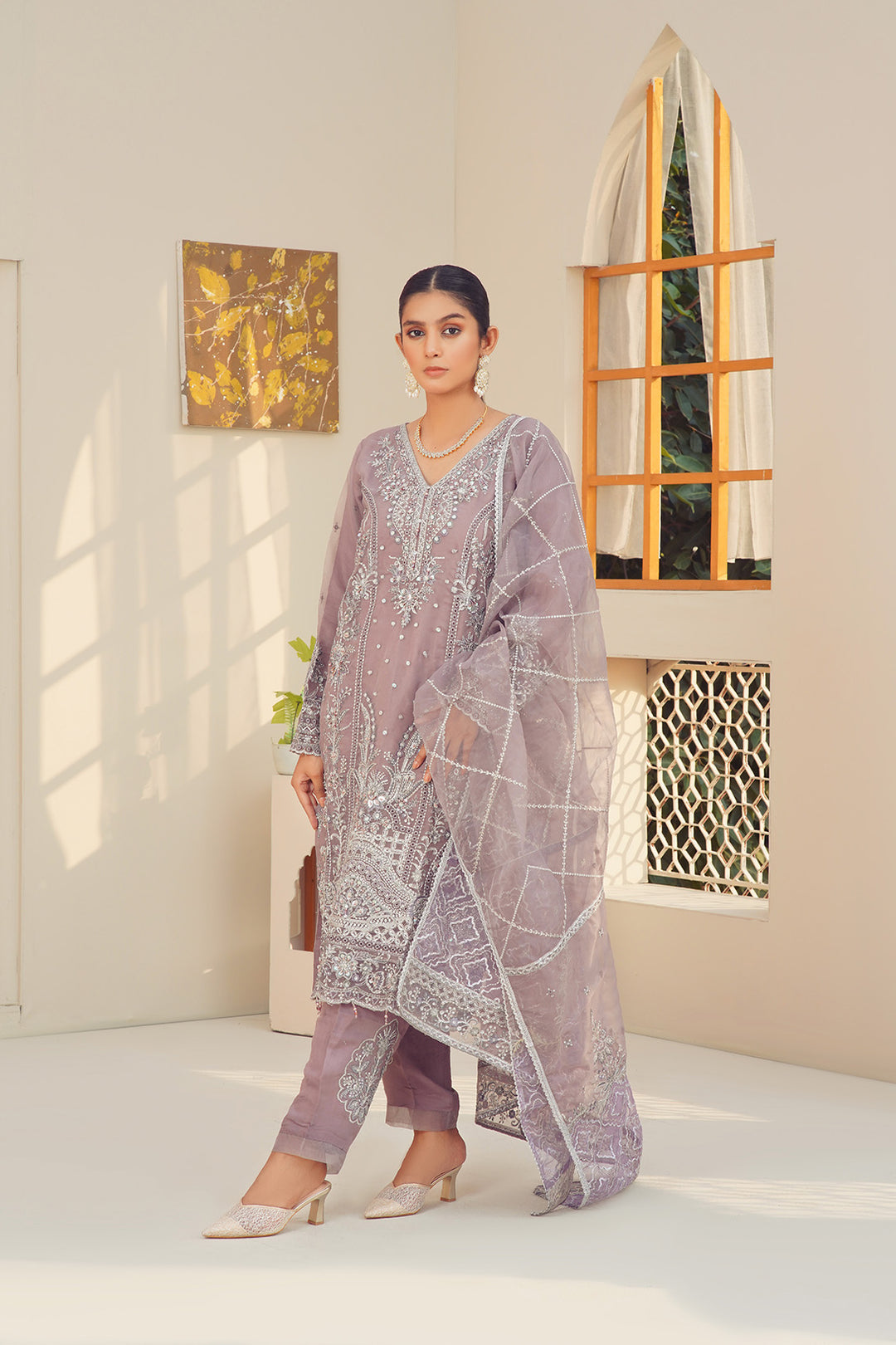3-PC Fancy Embroidered Organza & Raw Silk