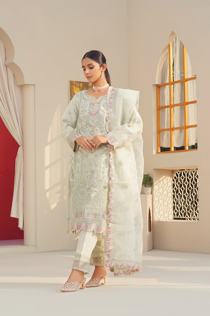 3-PC Fancy Embroidered Organza & Raw Silk