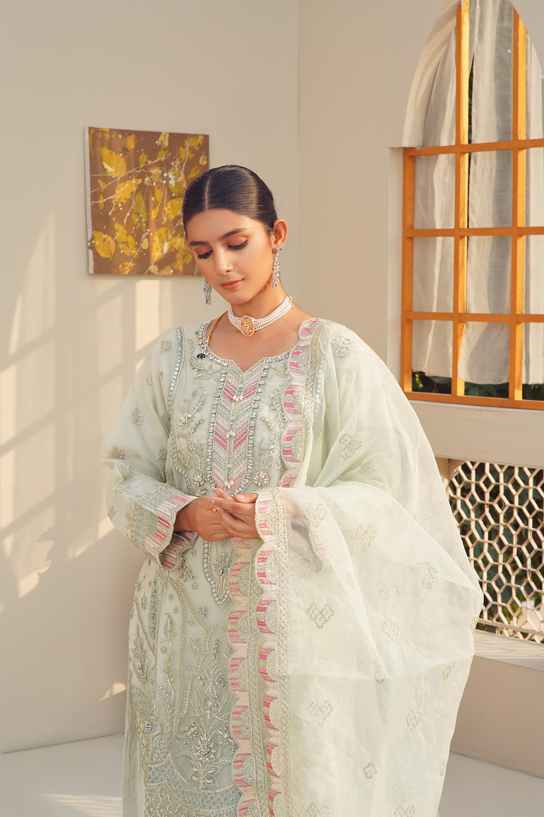 3-PC Fancy Embroidered Organza & Raw Silk
