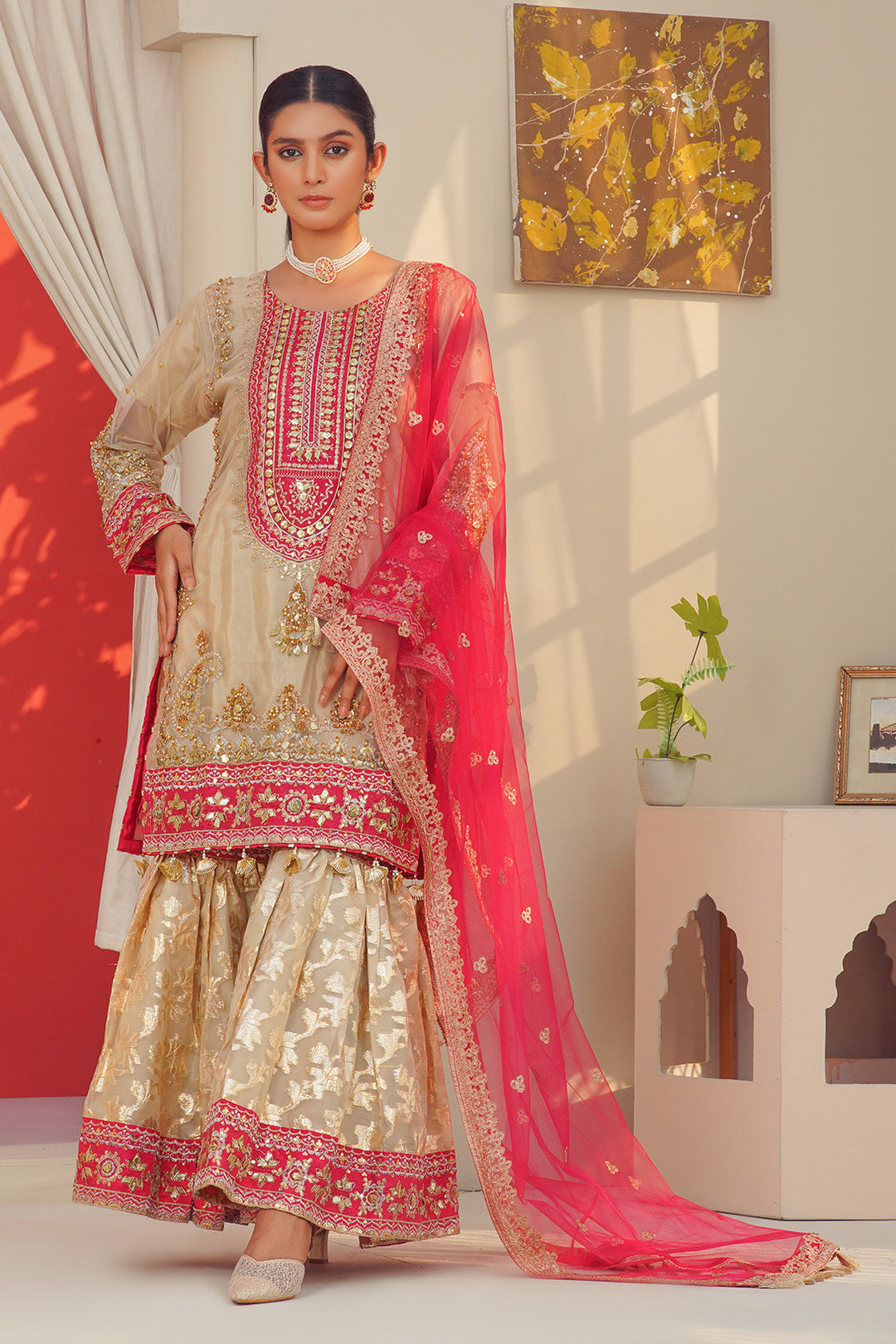 3-PC Fancy Embroided Organza & Jacquard