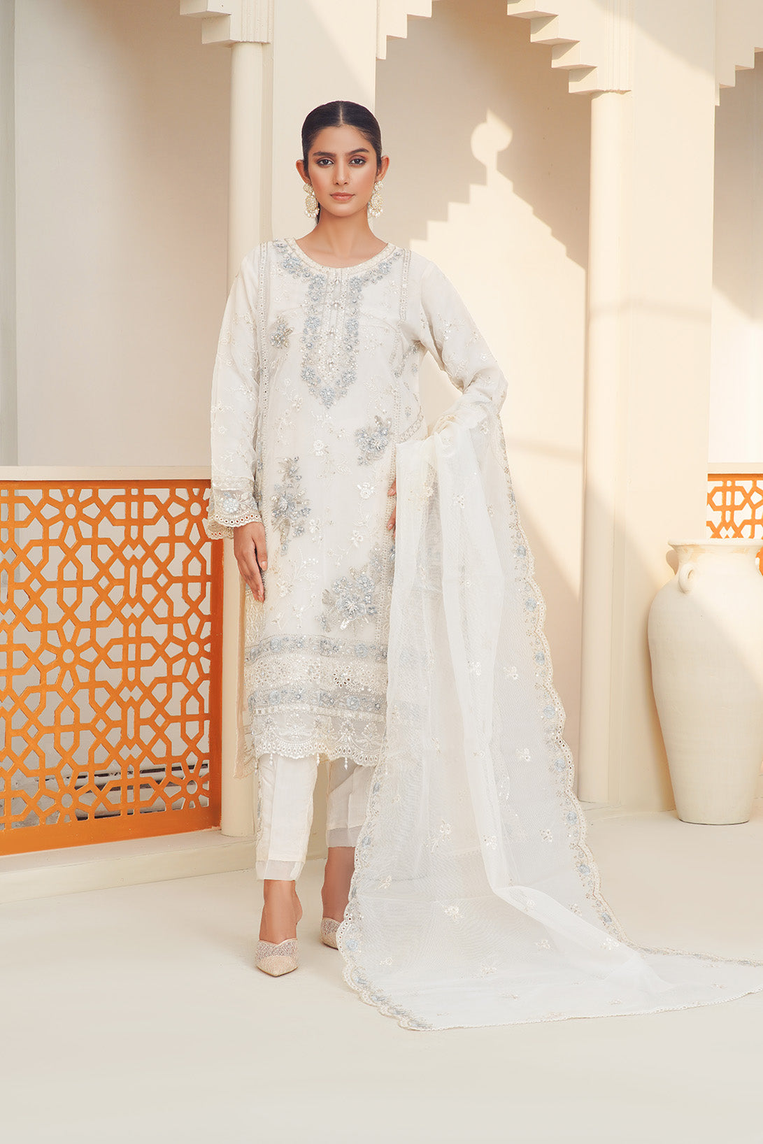 3-PC Fancy Embroidered Organza & Raw Silk