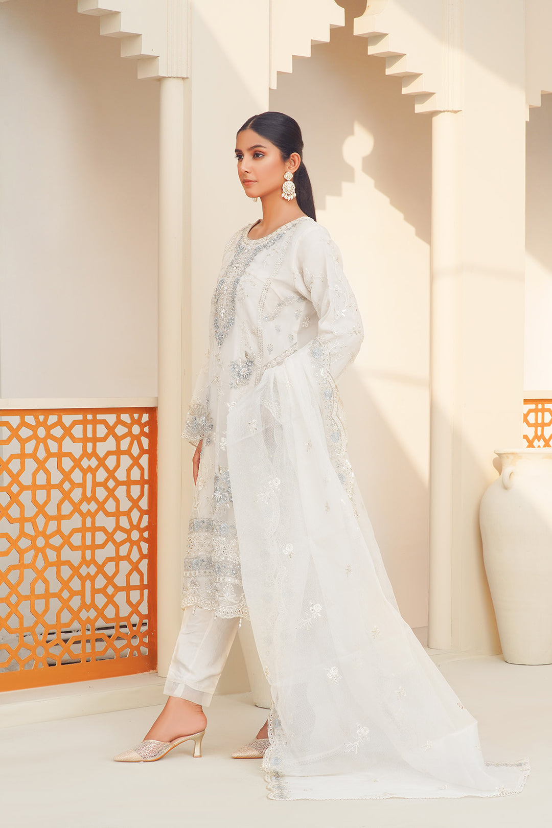 3-PC Fancy Embroidered Organza & Raw Silk