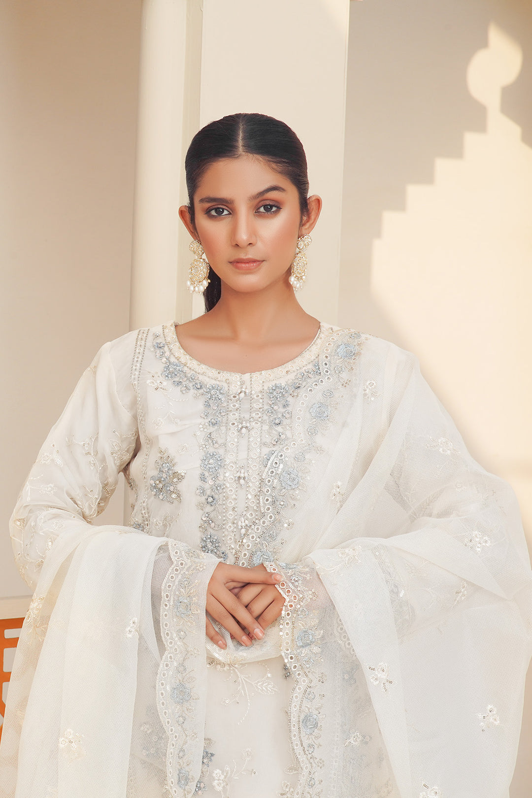 3-PC Fancy Embroidered Organza & Raw Silk